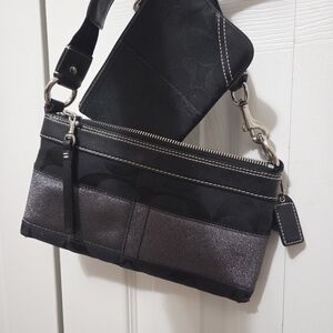 Authentic Coach Black Purse With Matching Wristlet with Silver Accets
